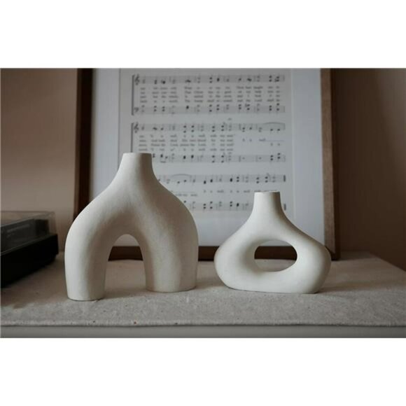 Set of 2 White Ceramic Donut Vases Modern Nordic Home Decor Centerpieces - Picture 6 of 8